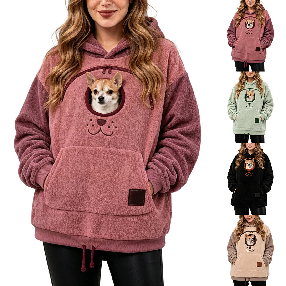 Fleece Pet Pouch Hoodie — Hooded Pullover for Pet Lovers — product photo 3